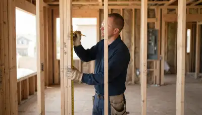 Long Beach, CA electrician marking circuit runs and outlet heights during new construction rough-in wiring