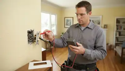 Electrician tests a failing wall switch with a multimeter in a Long Beach, CA home