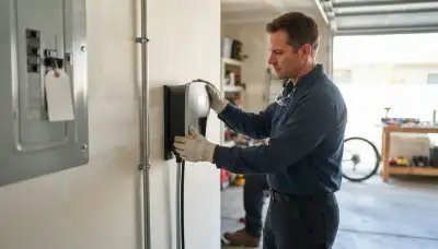 Electrician installing an EV charger and dedicated garage circuit in Bellflower, CA