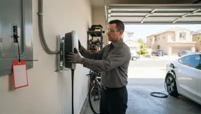 Wall-mounted EV charger installation with dedicated circuit in Carson, CA