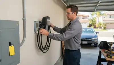 Electrician installing a home EV charger with a dedicated circuit in Hawaiian Gardens, CA