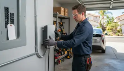 Electric vehicle charger installation with dedicated 240-volt circuit in a Long Beach, CA garage