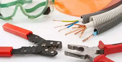 Electrical wiring repair with professional tools and safety equipment in Harbor City, CA