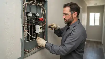 Long Beach, CA electrician installing a GFCI breaker in a home's electrical panel