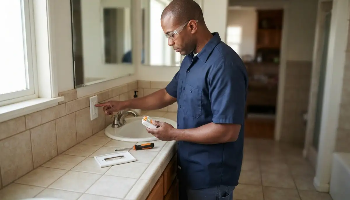 GFCI outlet installation in a Compton, CA bathroom protects homeowners from electrical shock.