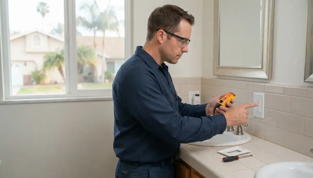 GFCI outlet installation for wet-area electrical safety in a Long Beach, CA home
