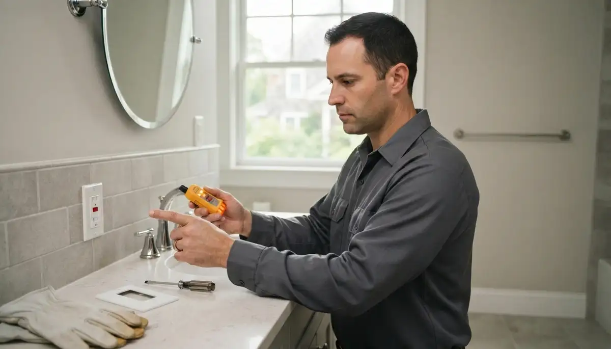 GFCI outlet providing ground-fault protection in a Long Beach, CA bathroom