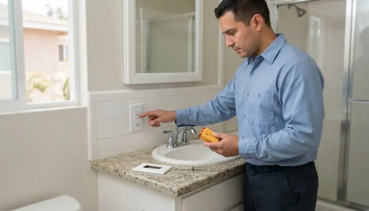 GFCI outlet providing ground-fault protection near a sink in a Long Beach, CA kitchen