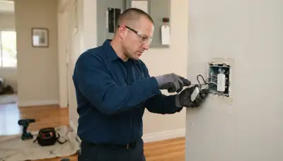 Electrician installing a GFCI receptacle with test and reset buttons in a Long Beach, CA home