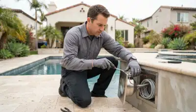 Long Beach, CA electrician replacing a pool light fixture and securing its bonding connection