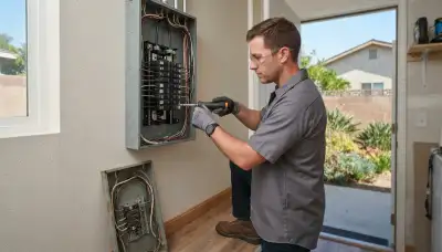Electrician upgrading an older home's electrical panel to 200 amps in Bellflower, CA