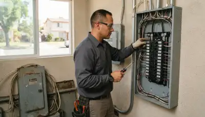 Electrician upgrading an older home's electrical panel to 200 amps in Compton, CA