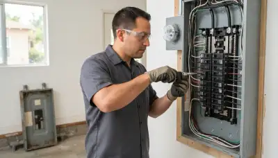 Electrician upgrading an older home's electrical panel to 200 amps in Long Beach, CA