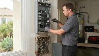 Electrician upgrading an older home's electrical panel from 100 to 200 amps in Long Beach, CA