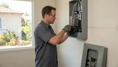 Electrician upgrading an older home's electrical panel to 200-amp service in Signal Hill, CA
