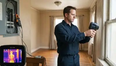 Electrician scans a window and measures electrical loads during a Long Beach, CA home energy audit