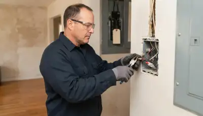 Electrician replaces scorched wiring and a failed device in a junction box in Long Beach, CA